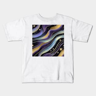 Geometric pattern of curved seamless stripes making a starry night with galaxy and stars Kids T-Shirt